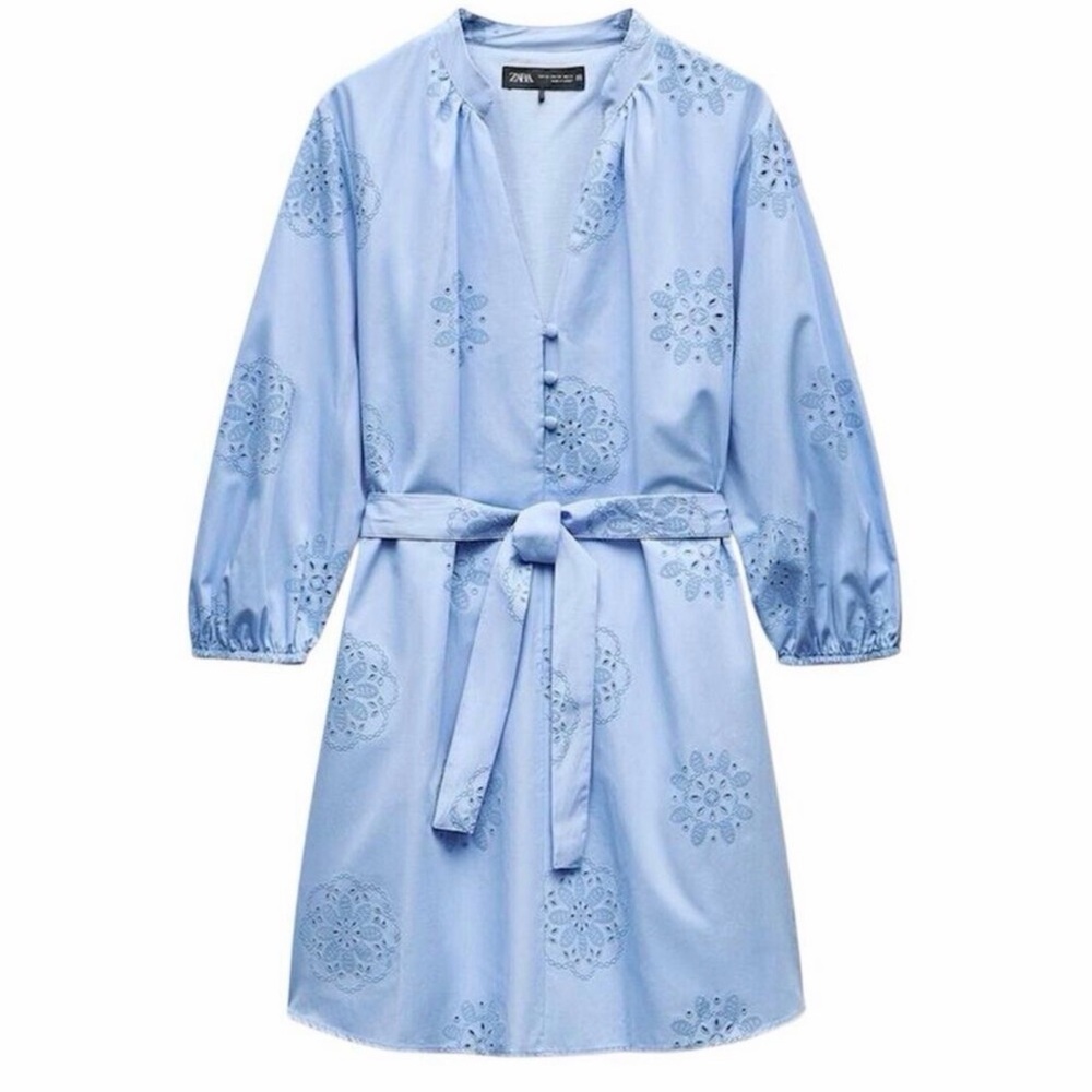 NEW WITH TAGS Zara Sky Blue Floral Dress